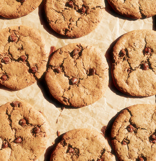 Chocolate chip cookies on a baking sheet